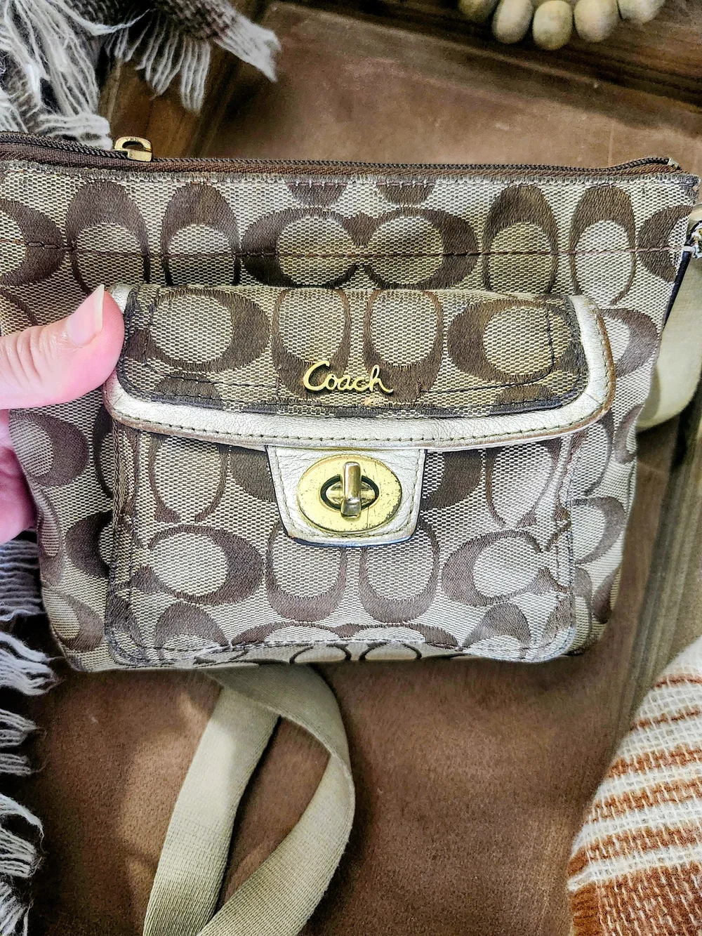 Coach Signature Canvas Small Crossbody in Khaki/Brown